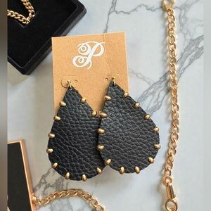 Plunder Black and Gold Leather Teardrop Earrings